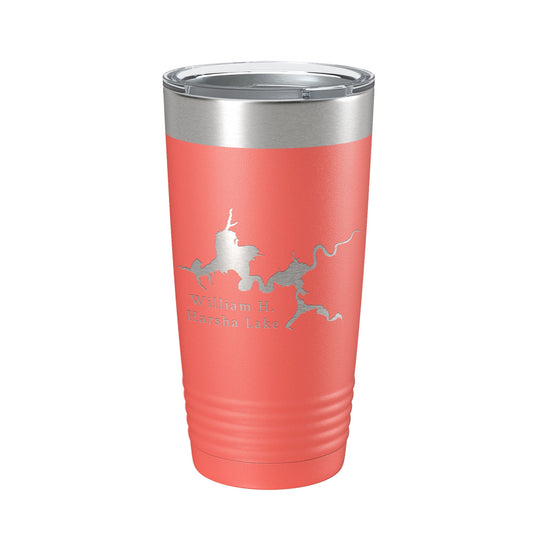 William H. Harsha Lake Map Tumbler Travel Mug Insulated Laser Engraved Coffee Cup Ohio 20 oz-20